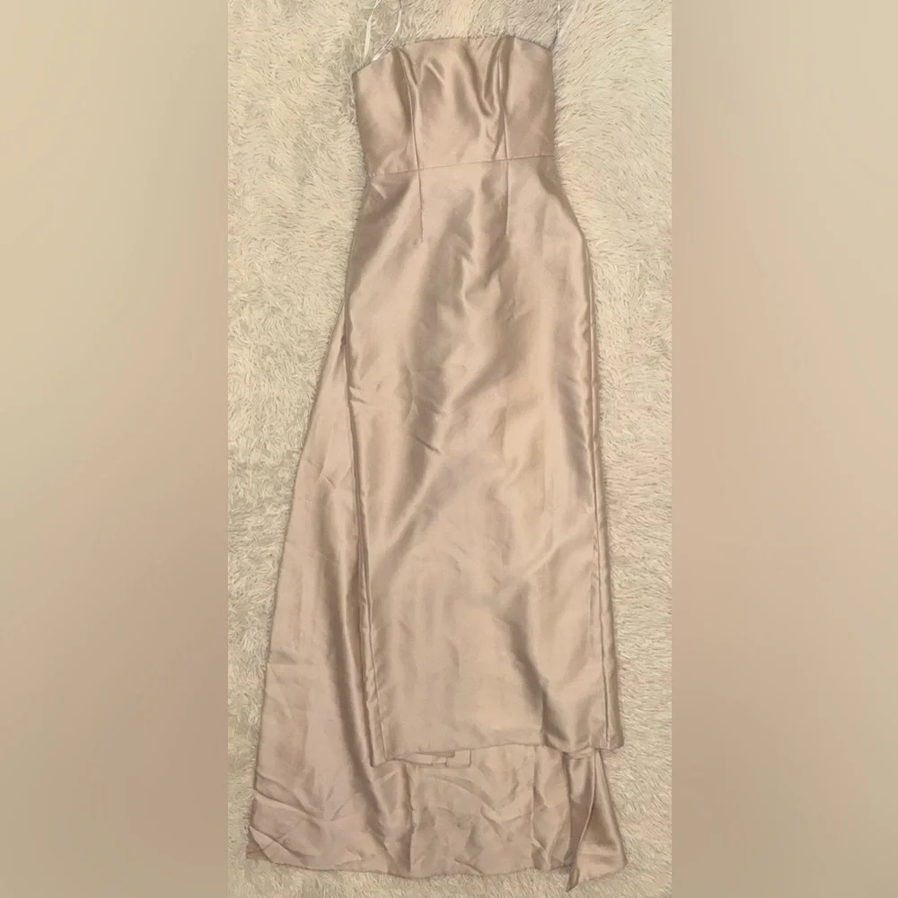 NEW Alfred Sung Strapless Satin Twill Column Gown Removable Train Sz 4 Champagne - Picture 3 of 7